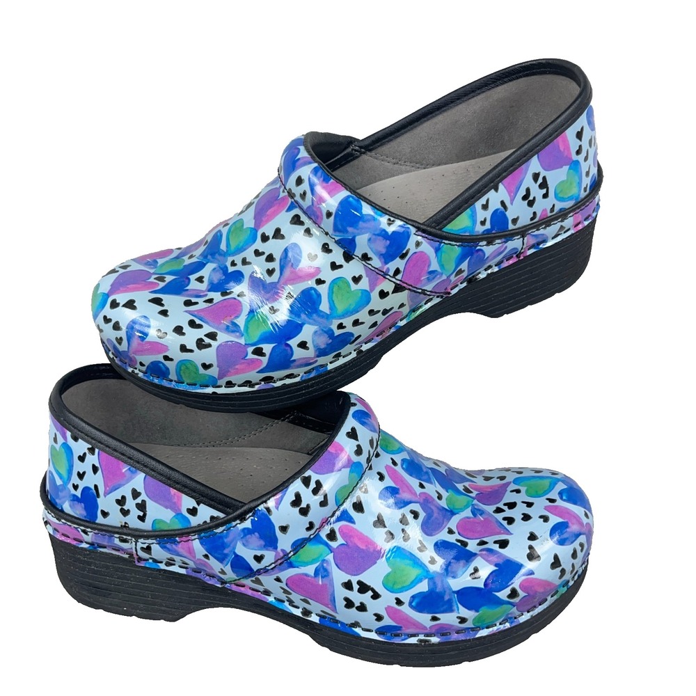 Dansko LT Pro Patent Love Heart Work Nursing Clogs Shoes EU39 US 8.5-9